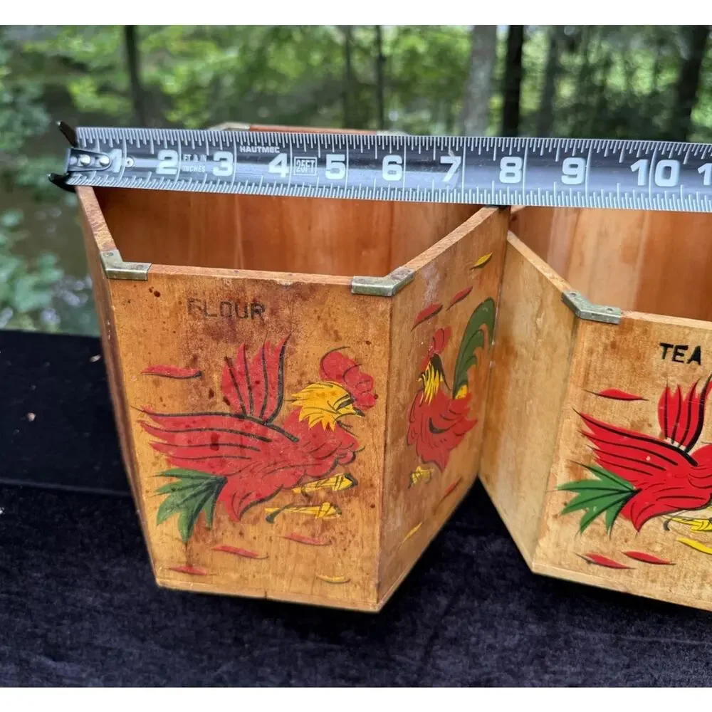 4 MCM 1960’s Japan Betson's Wood Rooster Hexagon 6-Sided Nesting Canisters